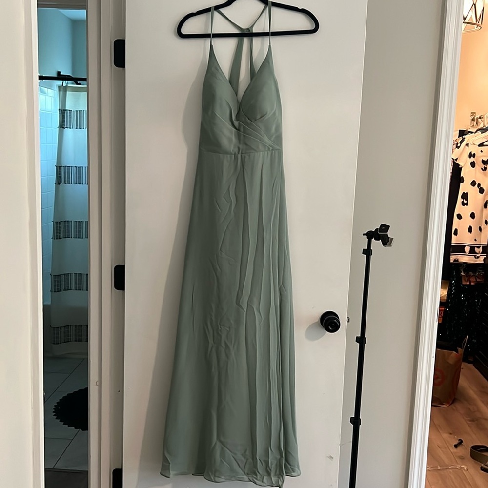 Azazie matcha colored dress